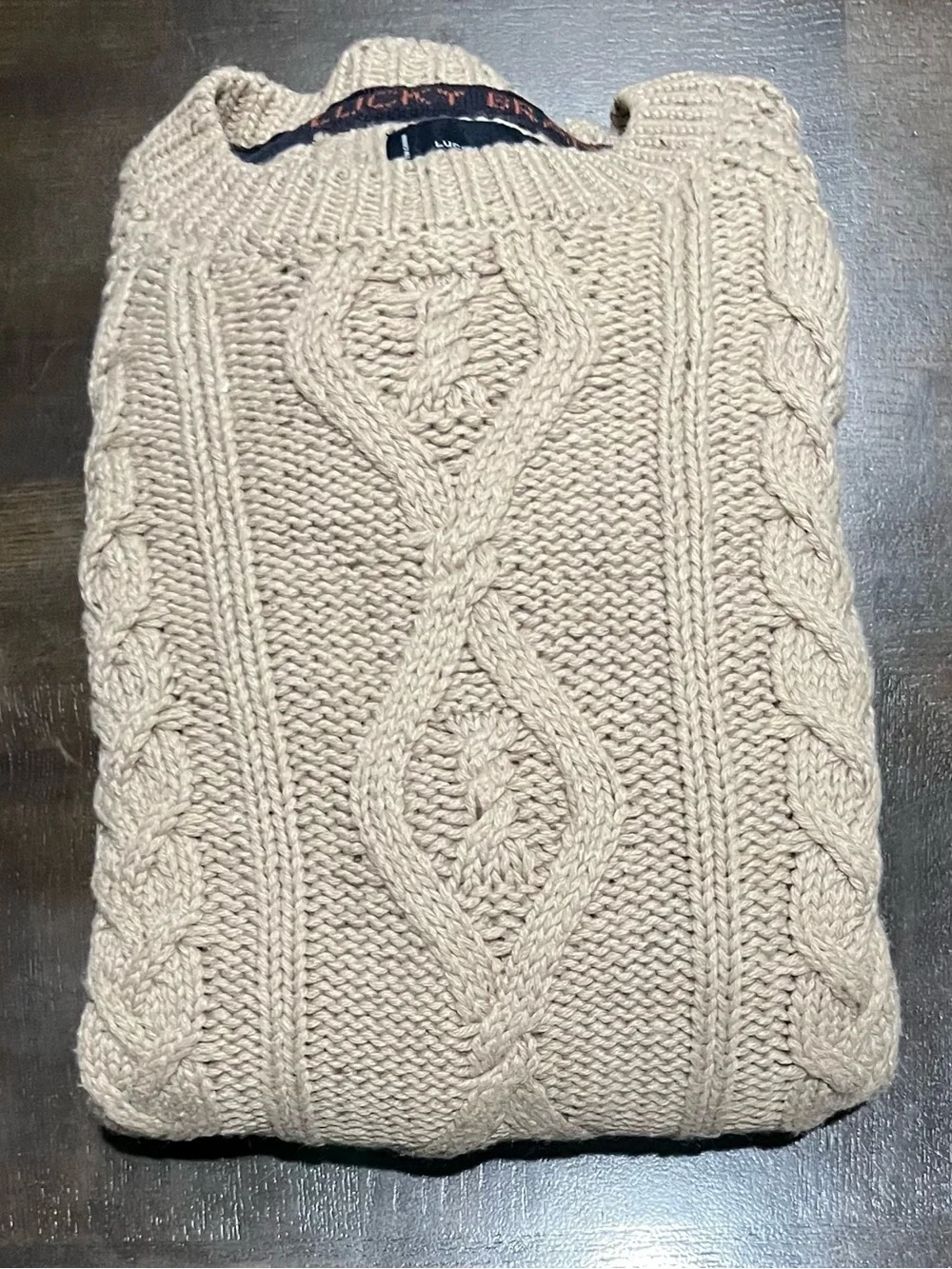 Lucky Brand Beige Solid Cable Knit Crew Neck Pullover Sweater M